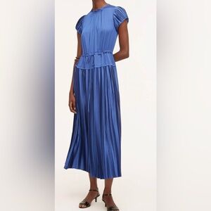 Rebecca Taylor Cobalt Pleated Sleeve Midi Dress